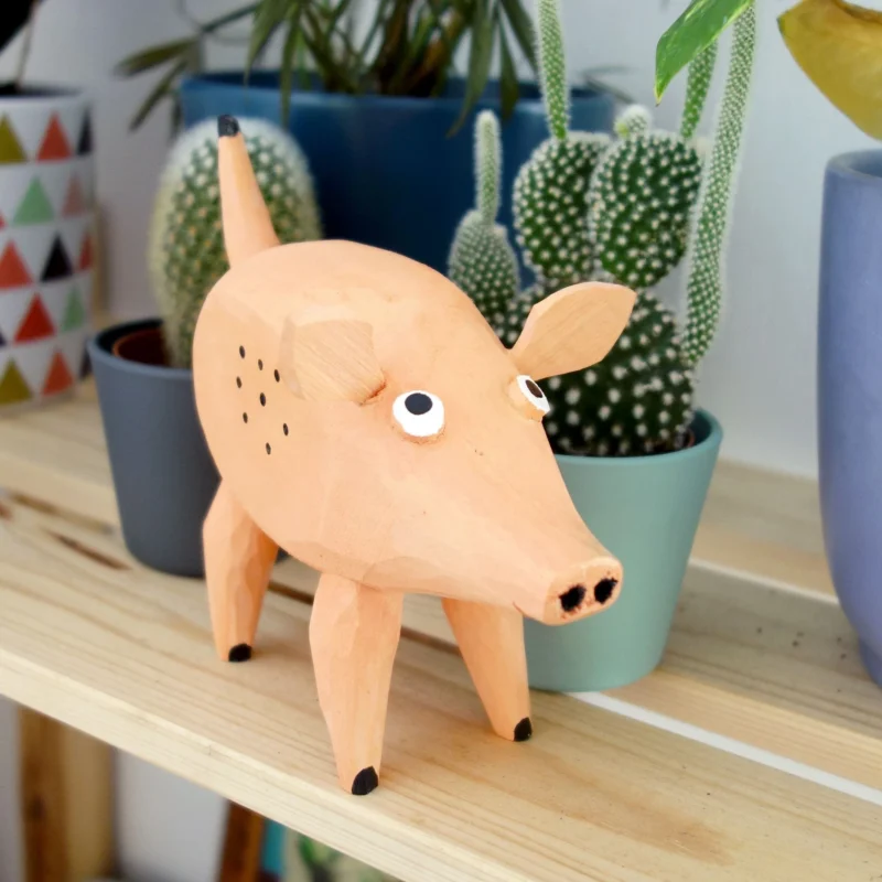 Glückschwein Schweinchen Holz Deko Figur Glücksbringer Geschenk geschnitzt klein