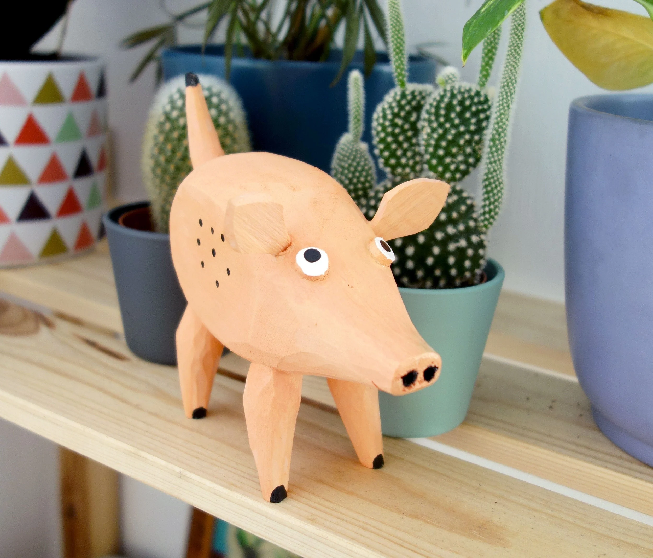 Glückschwein Schweinchen Holz Deko Figur Glücksbringer Geschenk geschnitzt klein