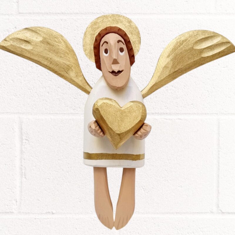 Engel mit Herz schön groß für alle Herz Dekoration Geschenk Engel Holz geschnitzte Skulptur