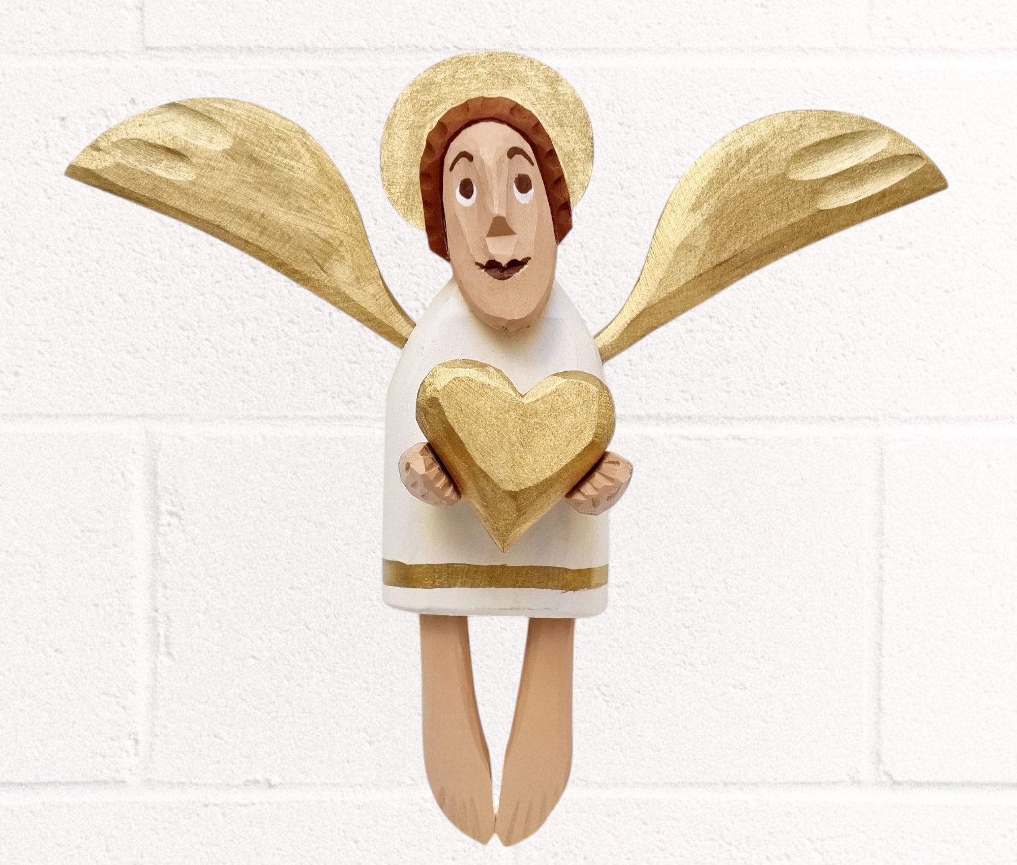 Engel mit Herz schön groß für alle Herz Dekoration Geschenk Engel Holz geschnitzte Skulptur