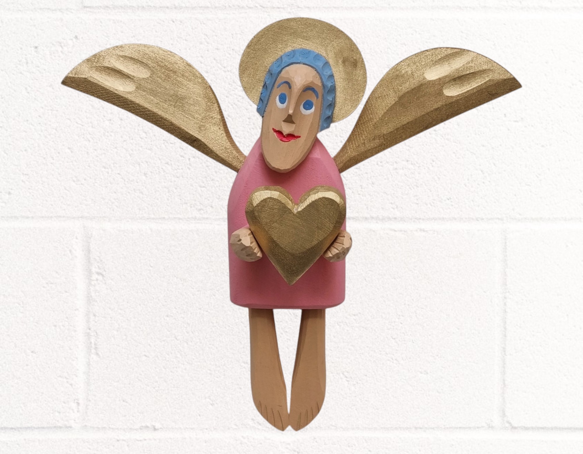 Engel mit Herz schön groß für alle Herz Dekoration Geschenk Engel Holz geschnitzte Skulptur - obrazek 3