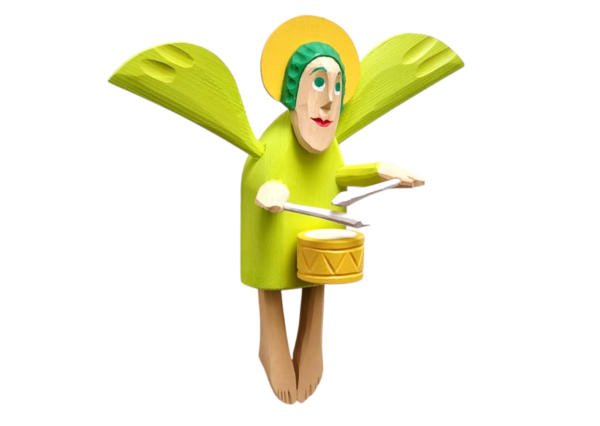 Engel mit Trommel Weihnachten oder Dekoration, Geschenk Engel aus Holz geschnitzt Holzskulptur - obrazek 5