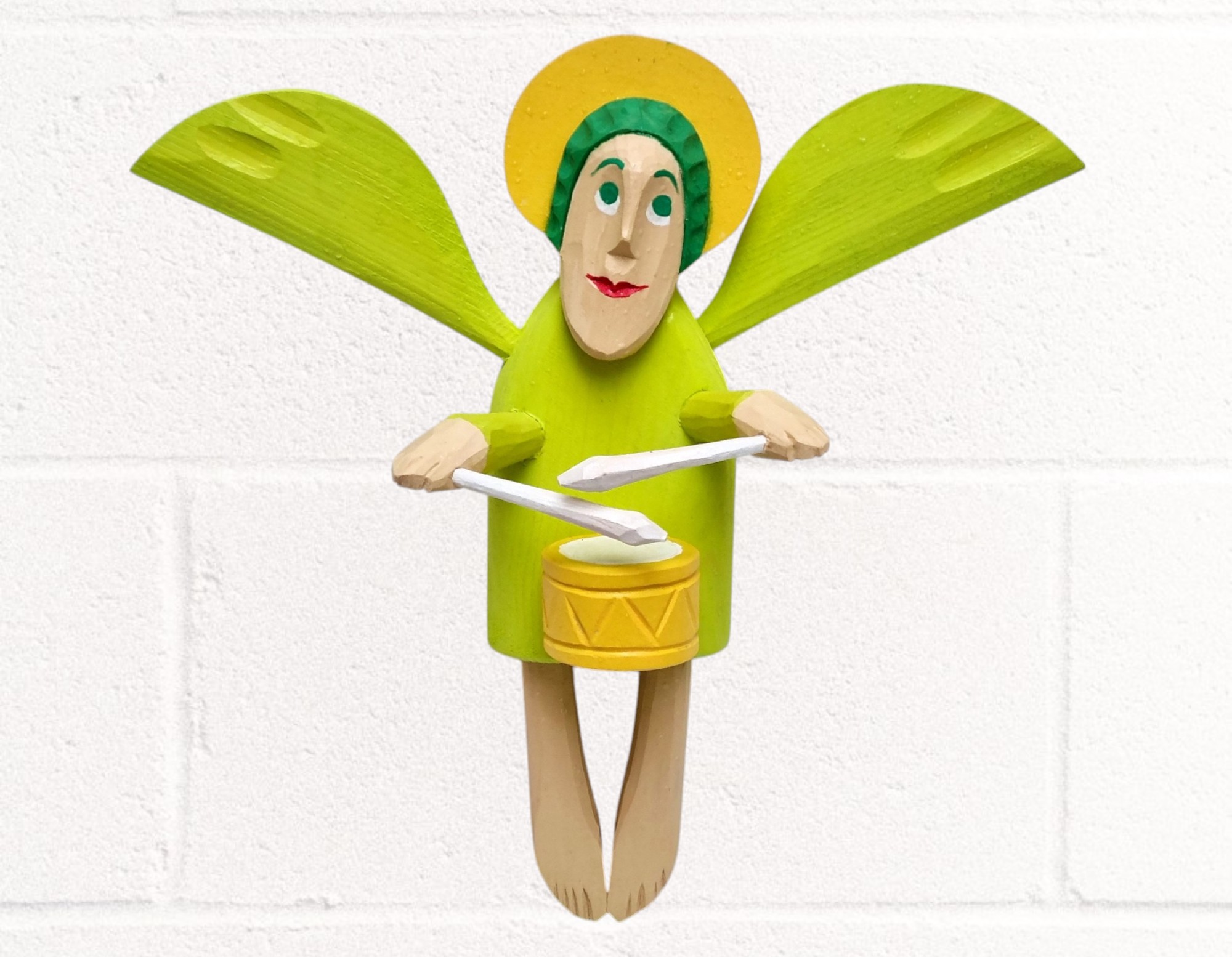 Engel mit Trommel Weihnachten oder Dekoration, Geschenk Engel aus Holz geschnitzt Holzskulptur