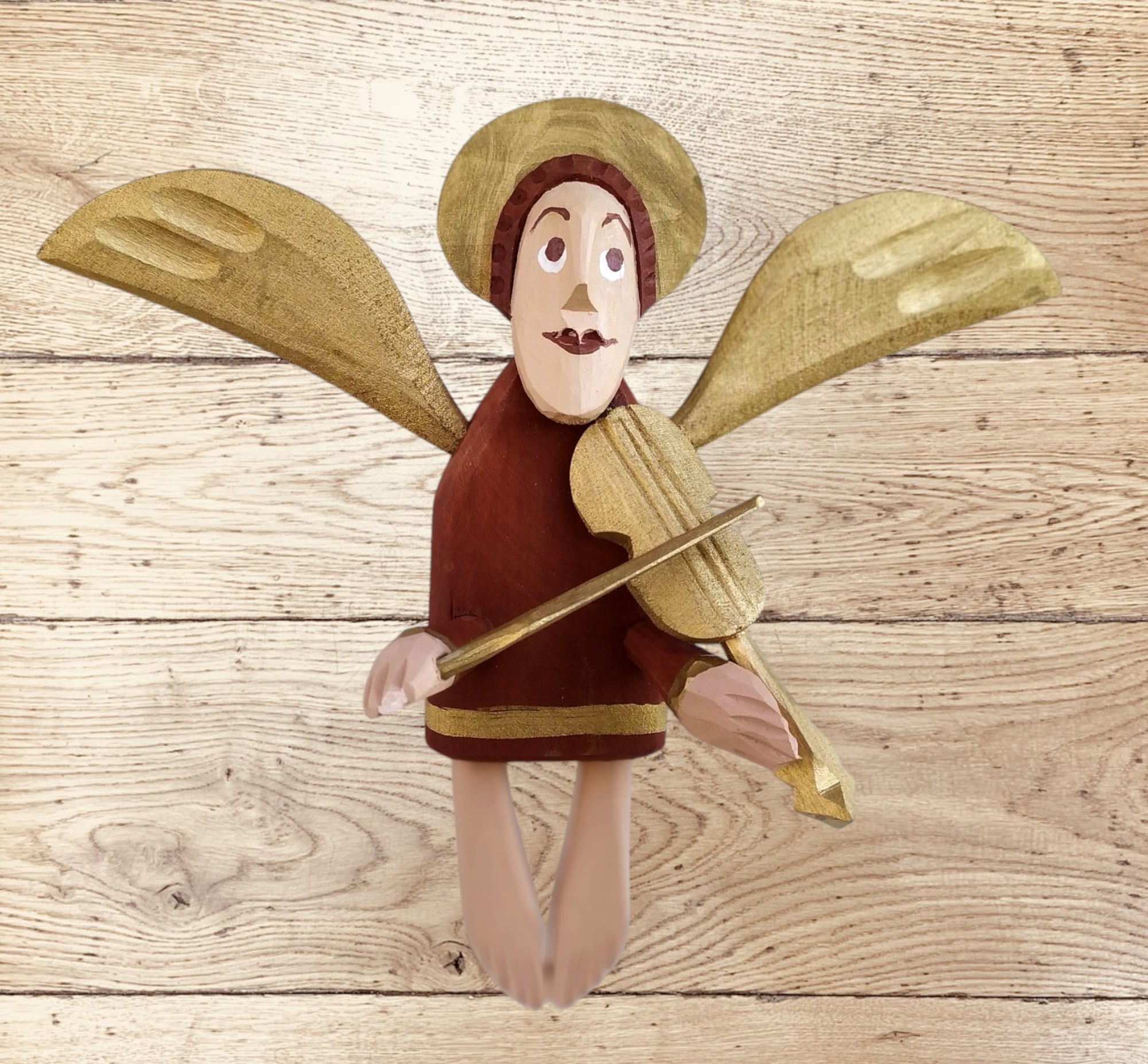 Engel Geiger Weihnachten Engel Ornament Holz geschnitzte Skulptur - obrazek 5