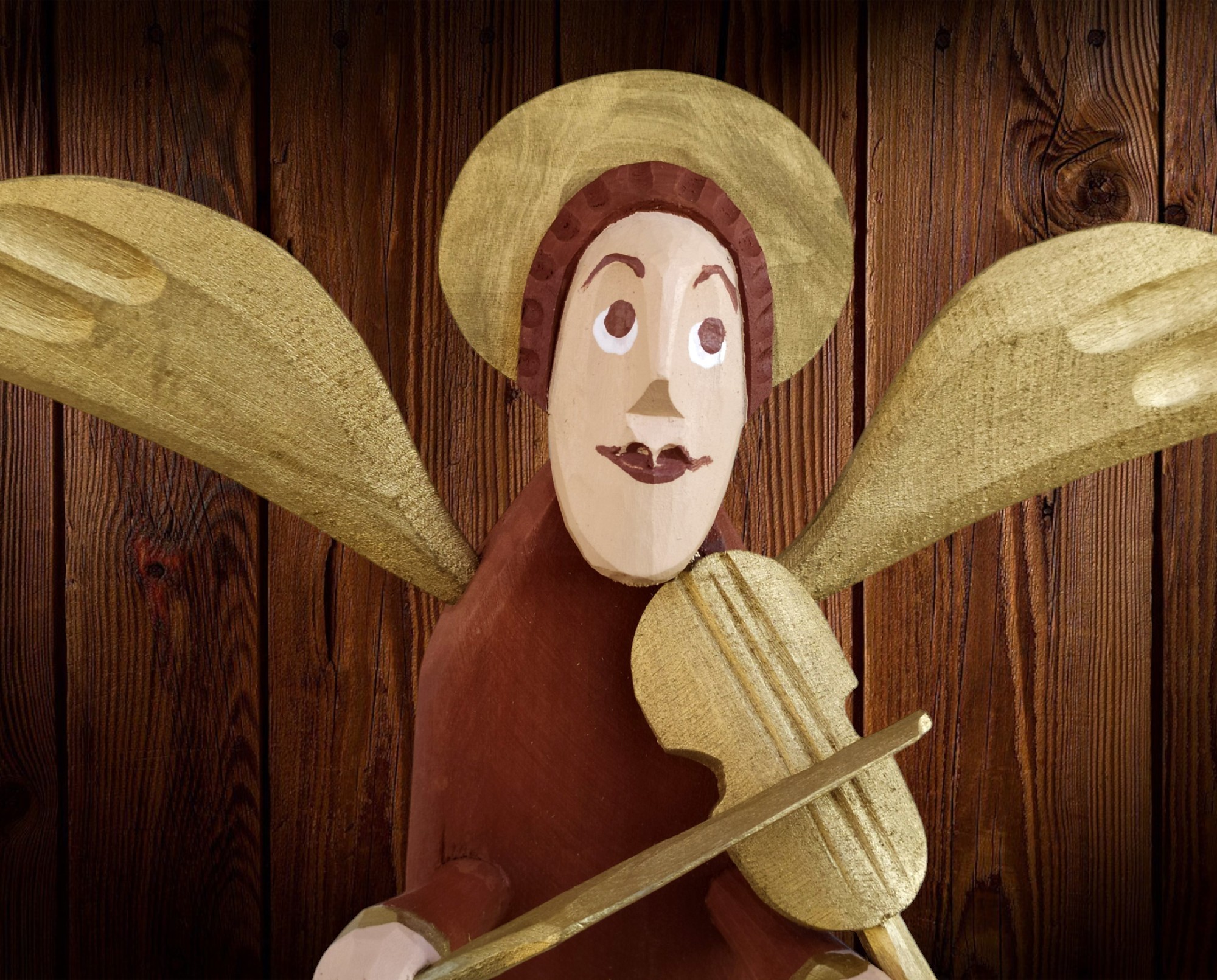 Engel Geiger Weihnachten Engel Ornament Holz geschnitzte Skulptur - obrazek 4