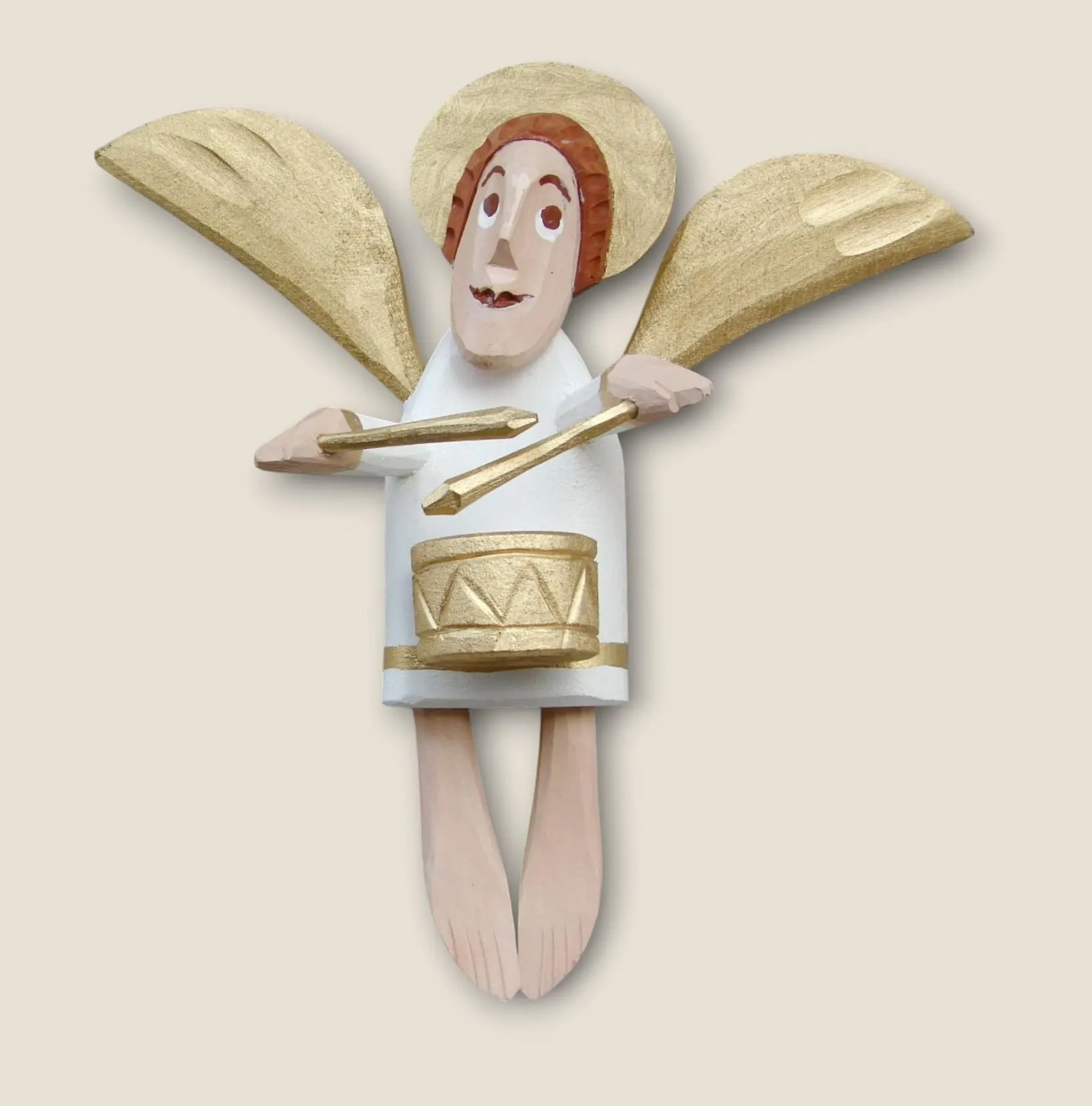 Engel mit Trommel Weihnachten oder Dekoration, Geschenk Engel aus Holz geschnitzt Holzskulptur - obrazek 2