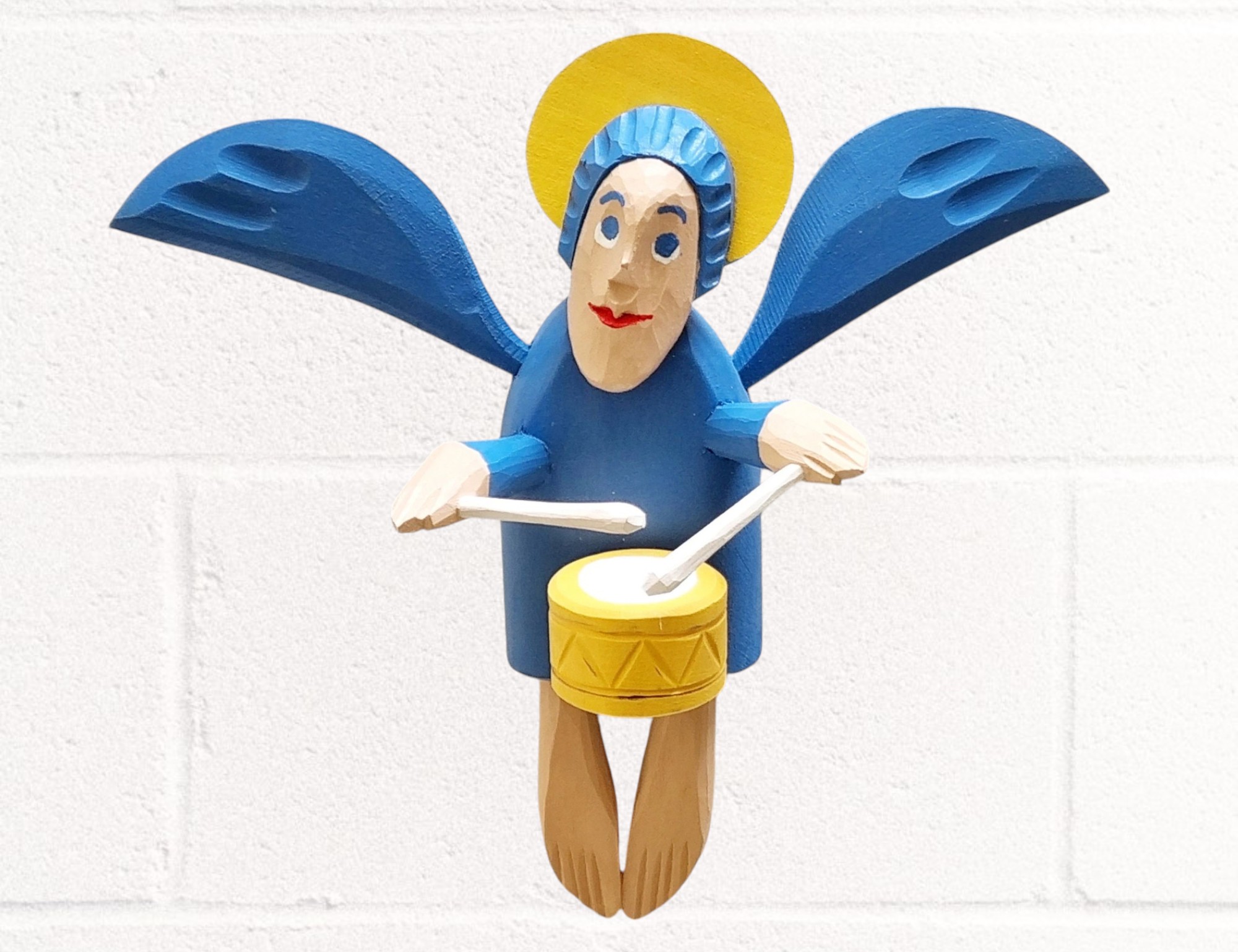 Engel mit Trommel Weihnachten oder Dekoration, Geschenk Engel aus Holz geschnitzt Holzskulptur - obrazek 4